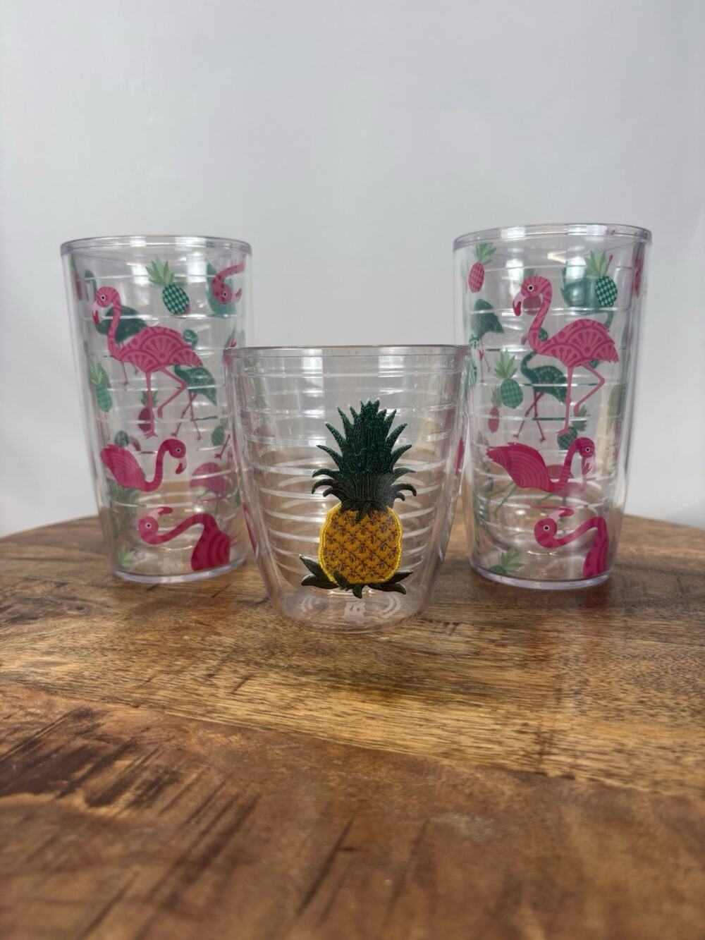 Tervis Flamingo Tumblers 11.5 Oz And Tervis Pineapple 12oz.